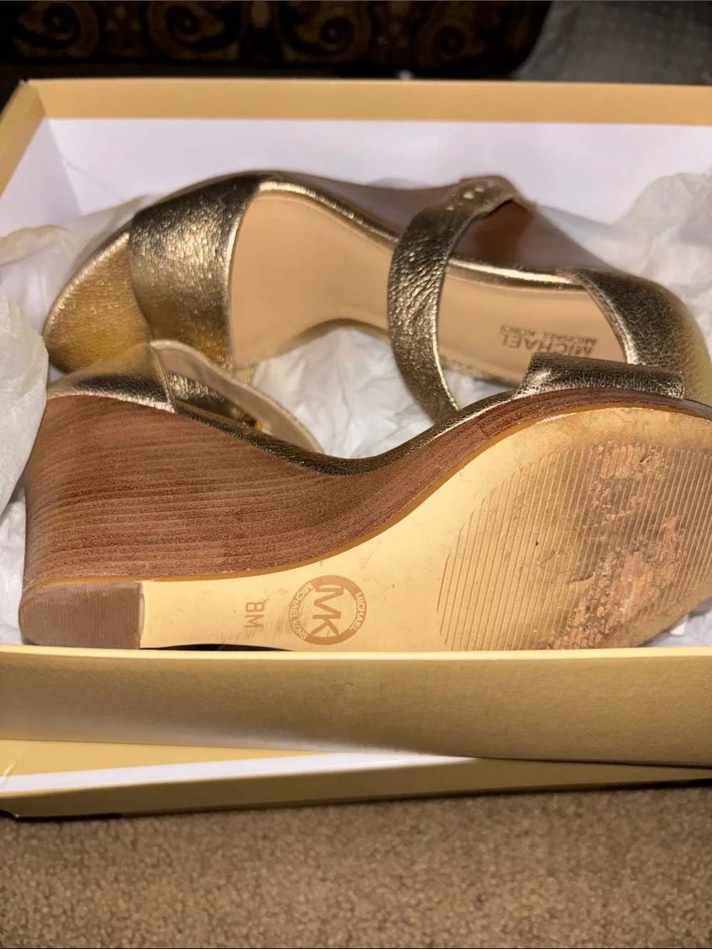 Michael Kors Metallic Gold Leather Wedge Sandals